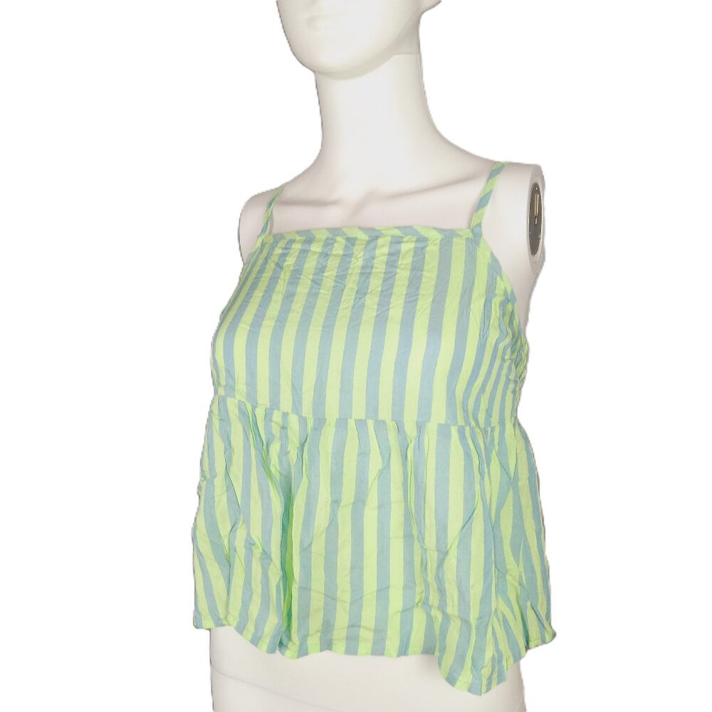 BP Women's Peplum Crop Top Size XS Blue Green Striped Adjustable Straps Smocked